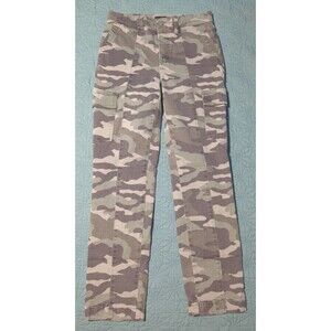 J Crew Vintage Straight Cargo Women's Beige Camo Pants Sz 25 Pockets Stretch